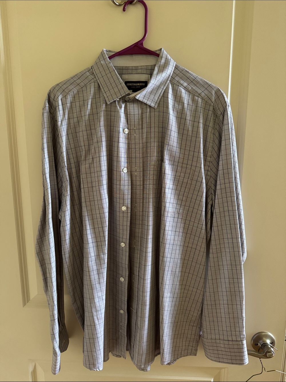 Johnston & Murphy Men's Light Gray Windowpane Dress Shirt, Large